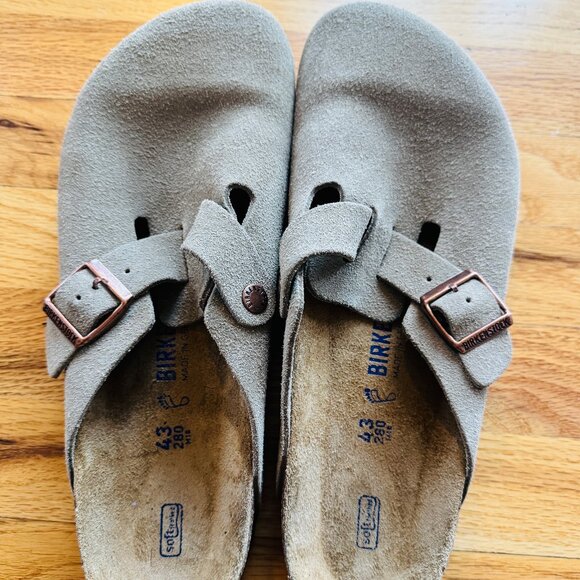 Birkenstock Boston Soft Footbed Suede Leather Taupe EU 43 Mens Womens Excellent - Picture 1 of 4